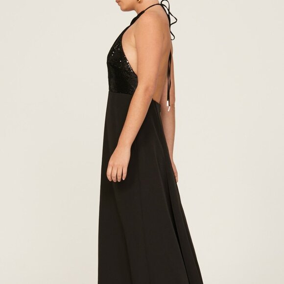 Black Sequin Halter Lacey Gown by HALSTON, Size 14 - Picture 8 of 14